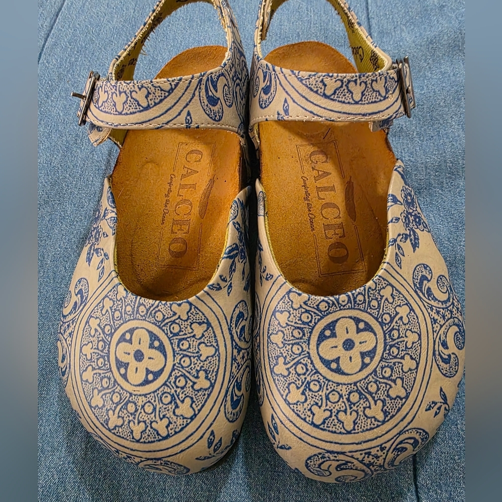 Beautiful Blue Flower Calceo Mary Jane Clogs
